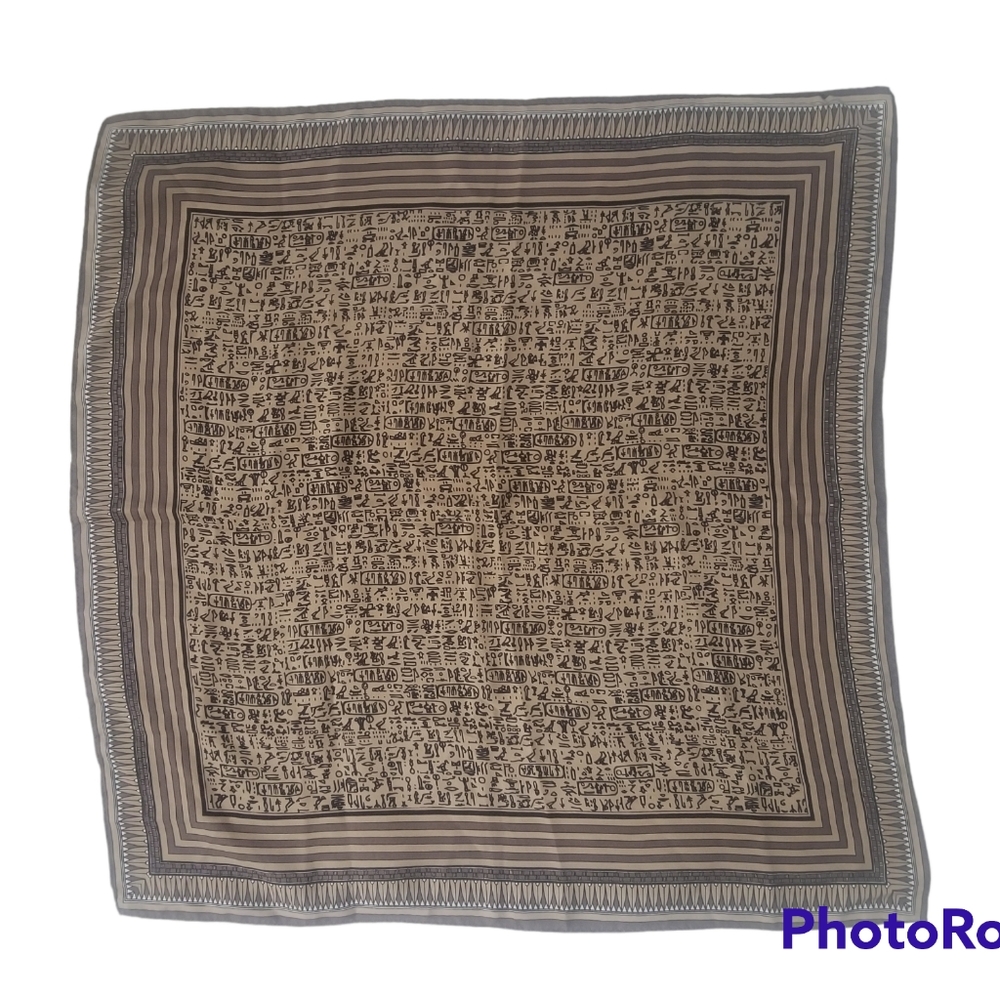 Vintage MCM Ancient Egyptian Hieroglyphs Tan/Black Square Scarf 24" Square - Picture 3 of 11